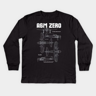 A6M Zero | World War 2 Japanese Plane Blueprint Kids Long Sleeve T-Shirt